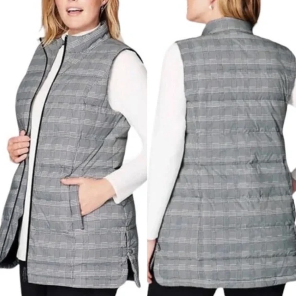 J JILL Plaid Down Puffer Vest SZ Large Petite